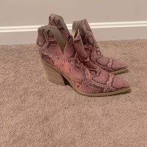 Pink snakeskin bootie